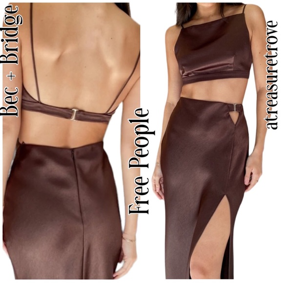 Bec + Bridge x Free People Nadia 2 | XS Brown Crop & High Rise Silky Skirt Set - Picture 8 of 15